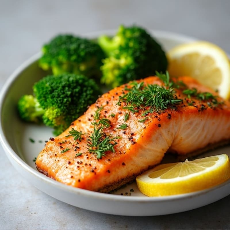 Herb-Crusted Pan Seared Salmon with Roasted Broccoli