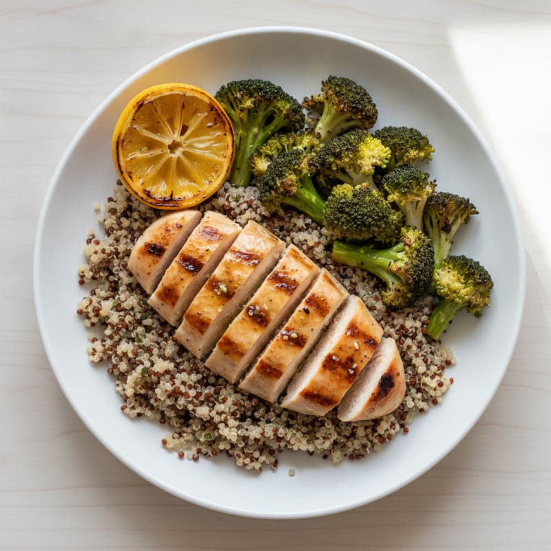 Grilled Chicken Breast with Quinoa and Roasted Broccoli