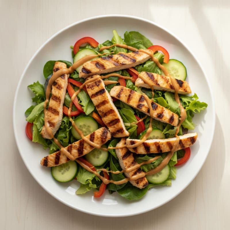 Grilled Chicken Vegetable Salad with Peanut Butter Dressing