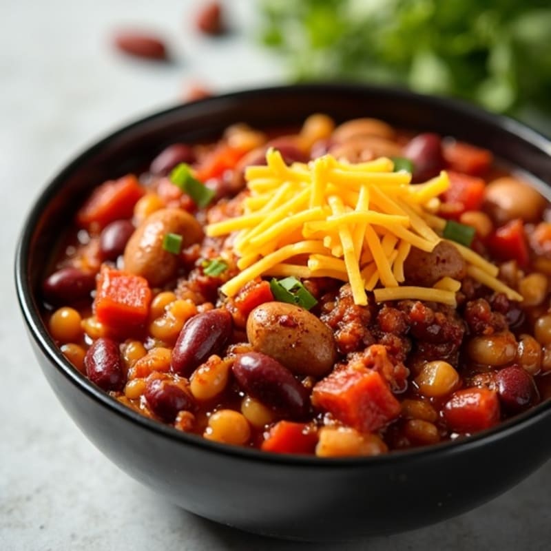 Hearty Lean Turkey Chili with Crispy Turkey Sausage and Sharp Cheddar