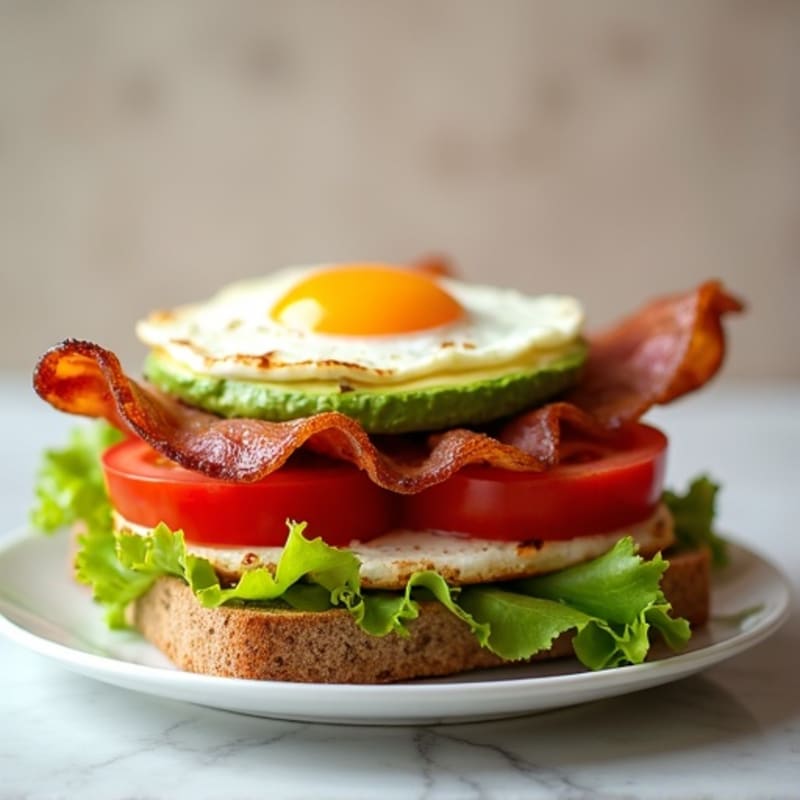 Creamy Avocado and Crispy Bacon Whole Grain Sandwich with Fresh Tomato and Lettuce