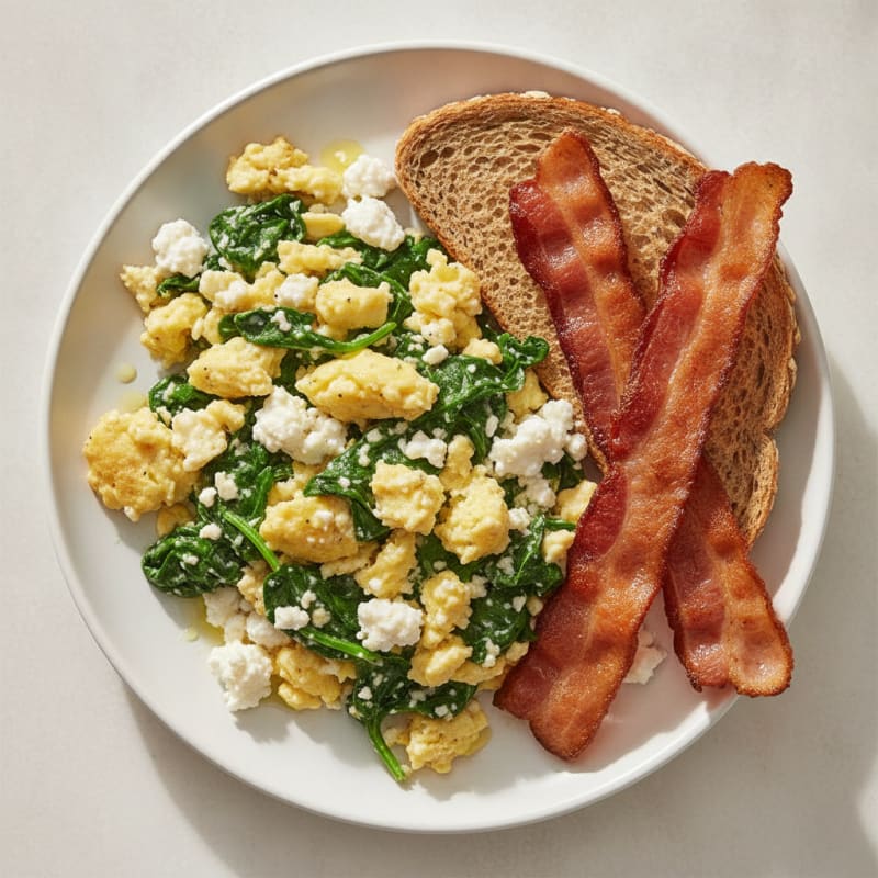 Cottage Cheese Scramble with Spinach and Turkey Bacon