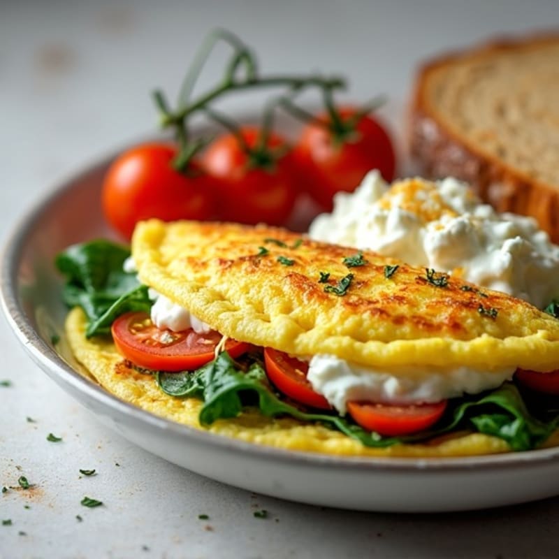 Egg White Spinach Omelette with Cottage Cheese and Cherry Tomatoes