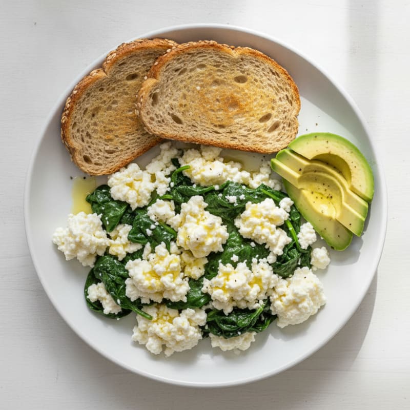 Egg White and Spinach Scramble with Cottage Cheese