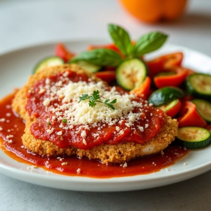 Healthy Crispy Chicken Parmesan with Roasted Vegetables