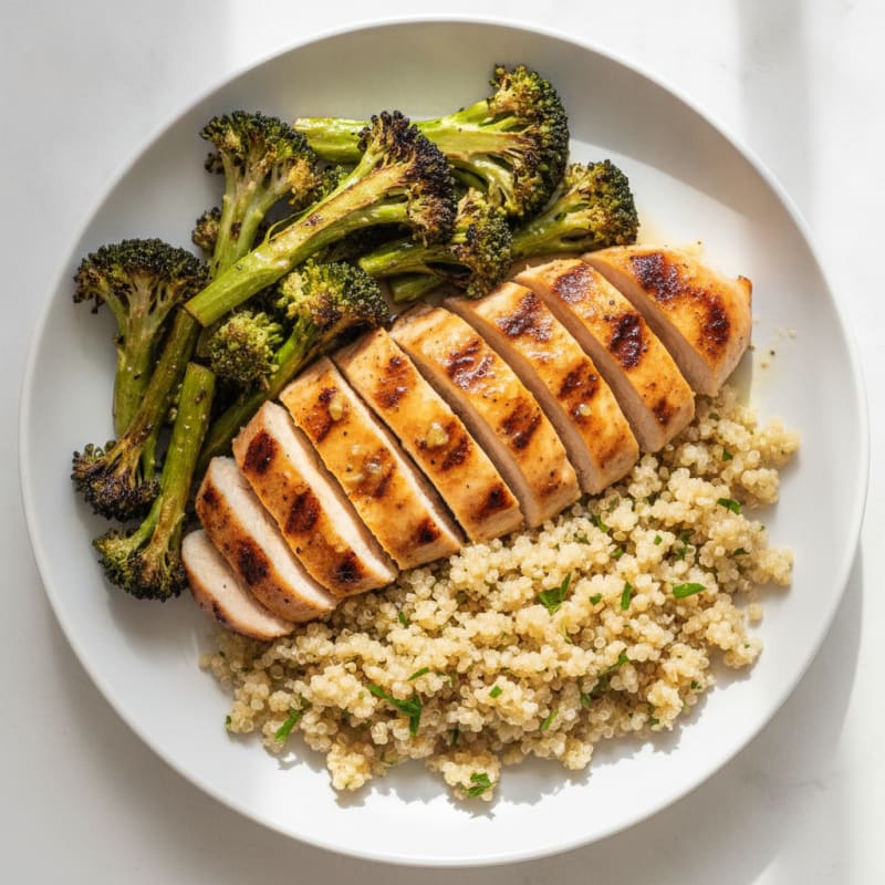 Grilled Chicken Breast with Quinoa and Roasted Broccoli