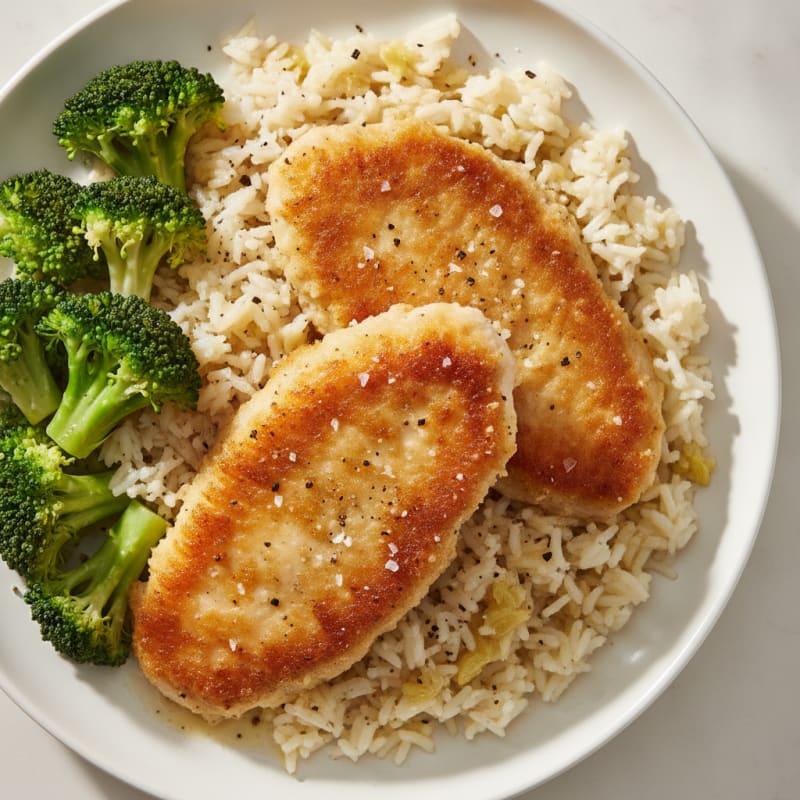 Parmesan Chicken Cutlets with Garlic Rice