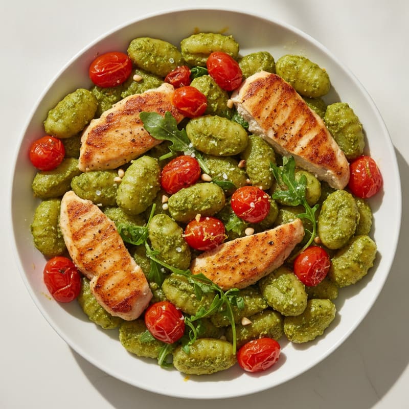 Gnocchi with Arugula Pesto and Cherry Tomatoes