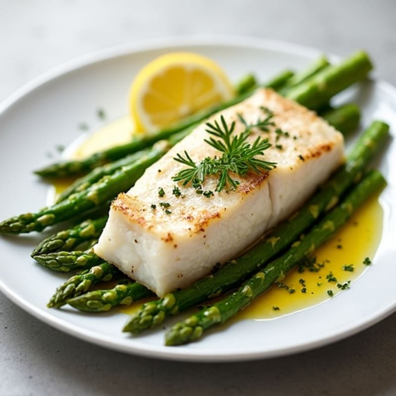 Lean Baked Cod with Herb-Steamed Asparagus