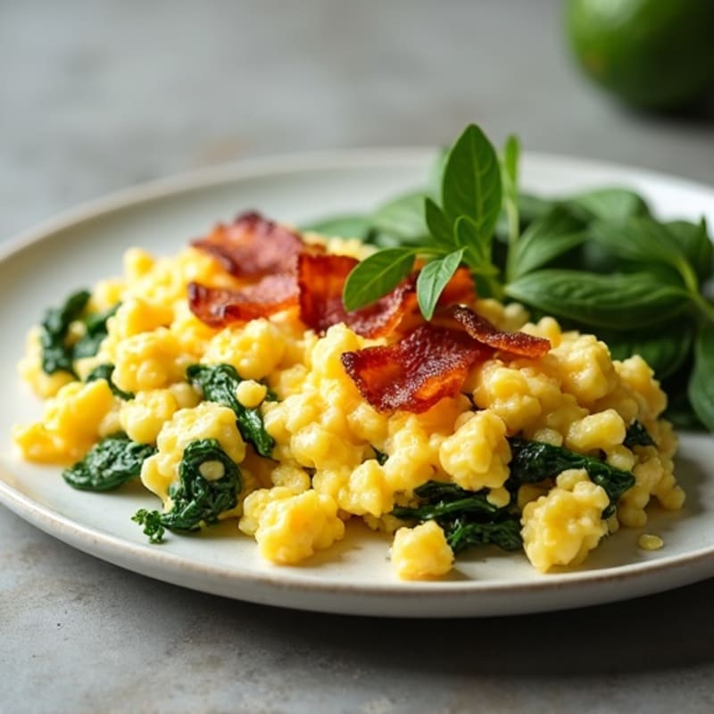Cottage Cheese Egg Scramble with Spinach and Turkey Bacon