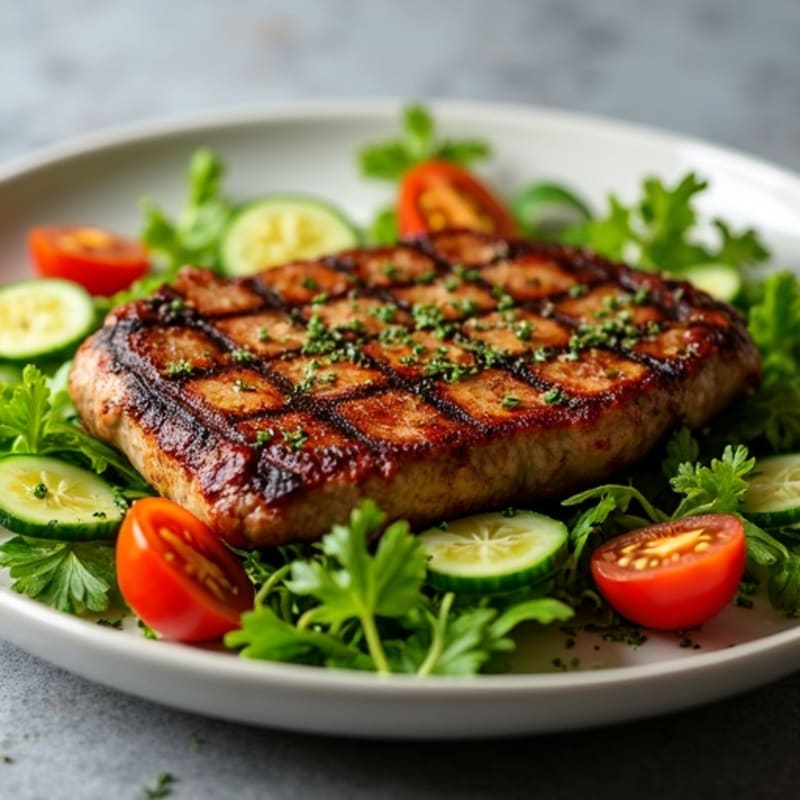 Crispy Pan-Seared Steak with Fresh Greens and Lemon Herb Vinaigrette