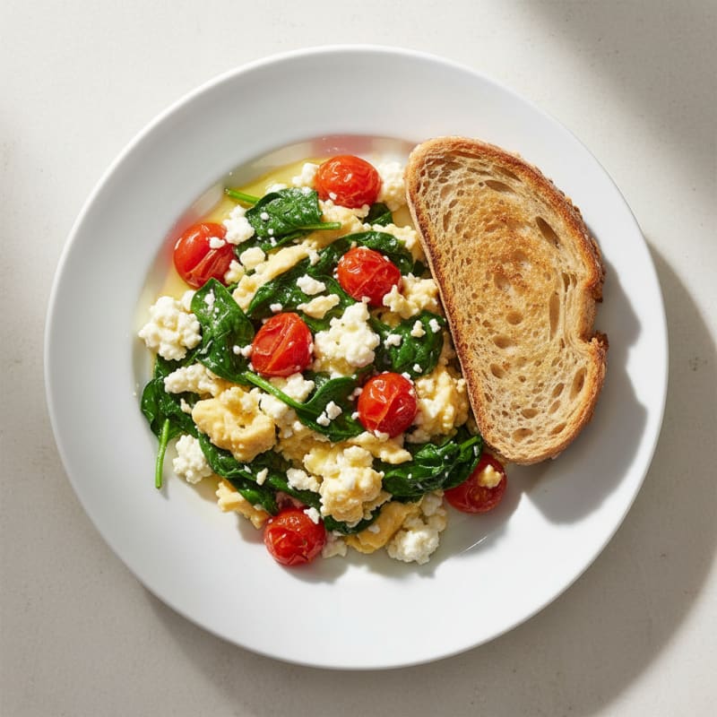 Cottage Cheese Scramble with Spinach and Cherry Tomatoes