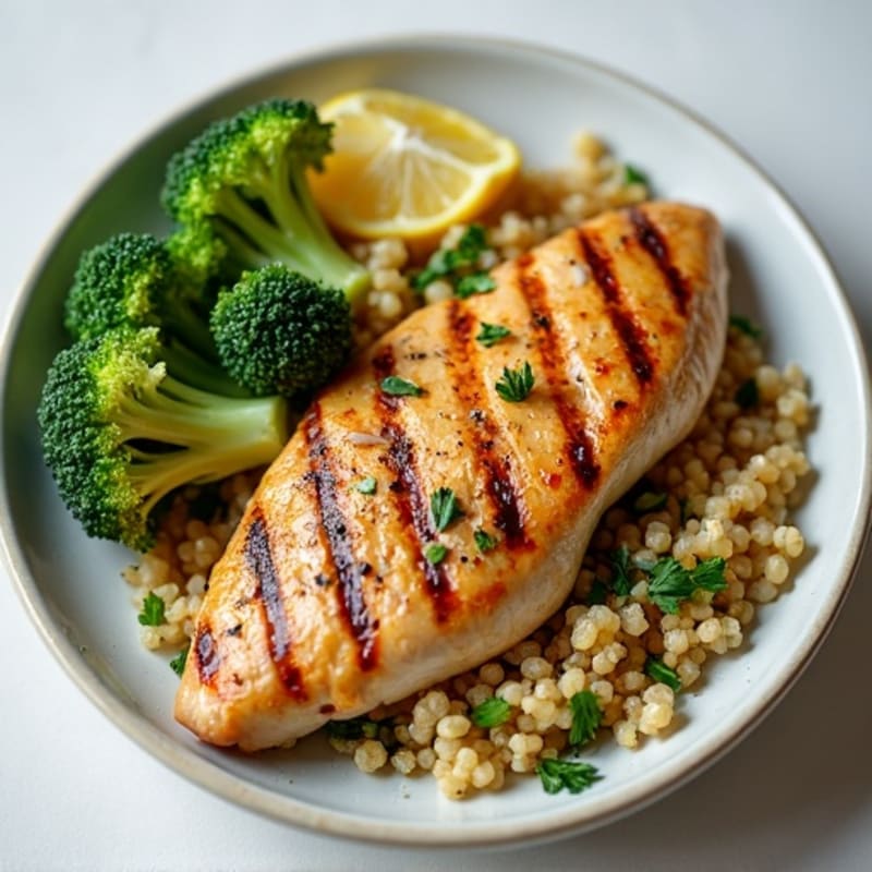 Grilled Chicken Breast with Quinoa and Roasted Broccoli