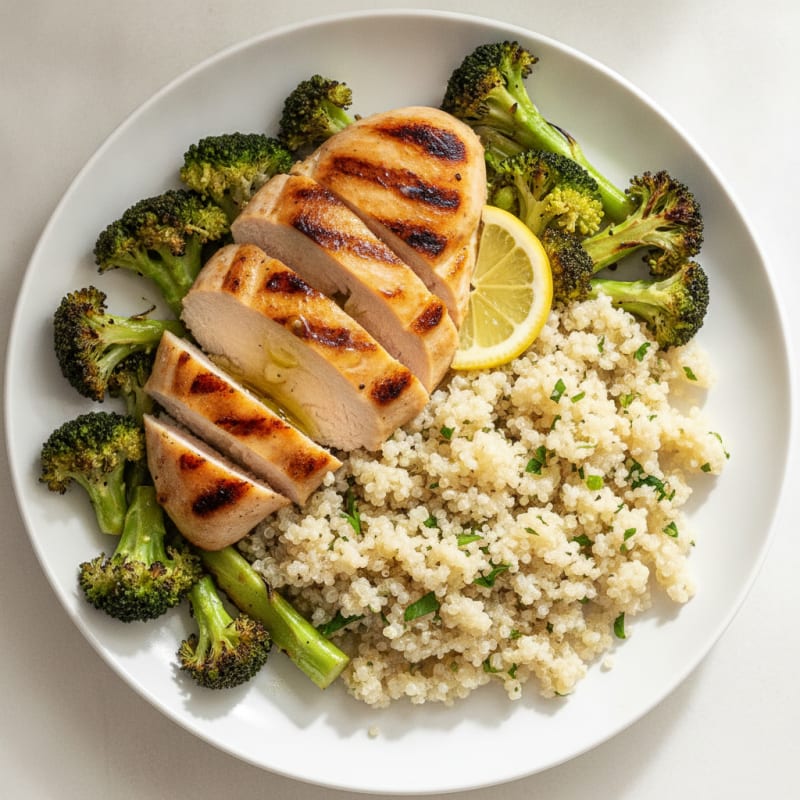 Grilled Chicken Breast with Quinoa and Roasted Broccoli