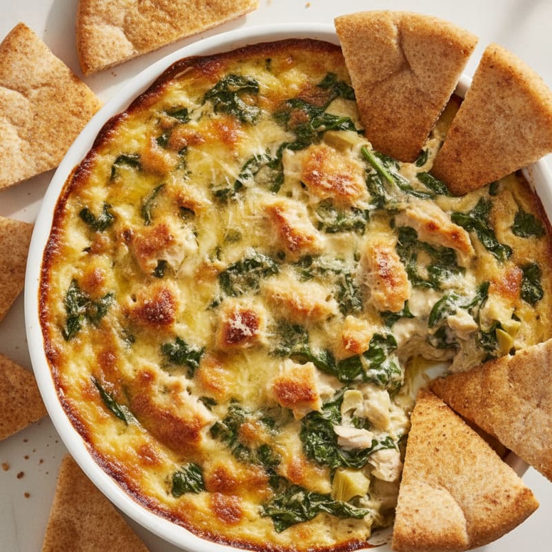Baked Spinach Artichoke Dip with Toasted Pita
