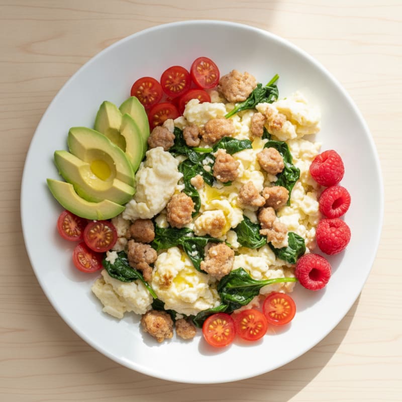 Egg White Scramble with Turkey Sausage and Spinach