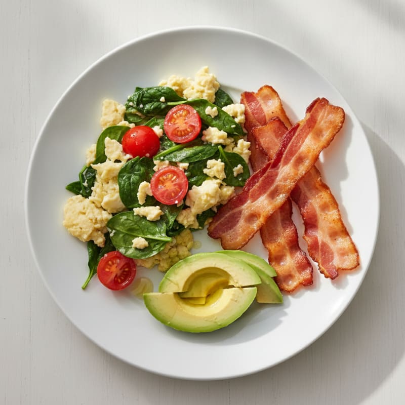 Egg White and Spinach Scramble with Turkey Bacon