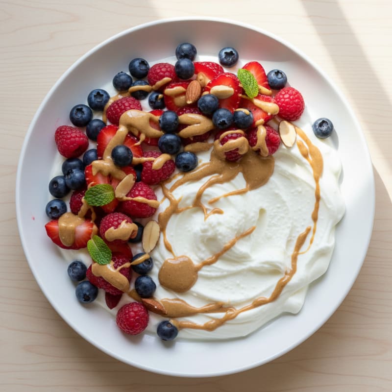 Greek Yogurt Protein Parfait with Mixed Berries and Almond Butter