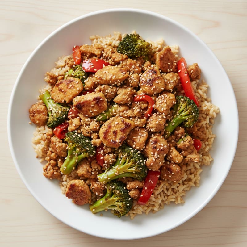 Ground Turkey and Vegetable Stir-Fry with Brown Rice