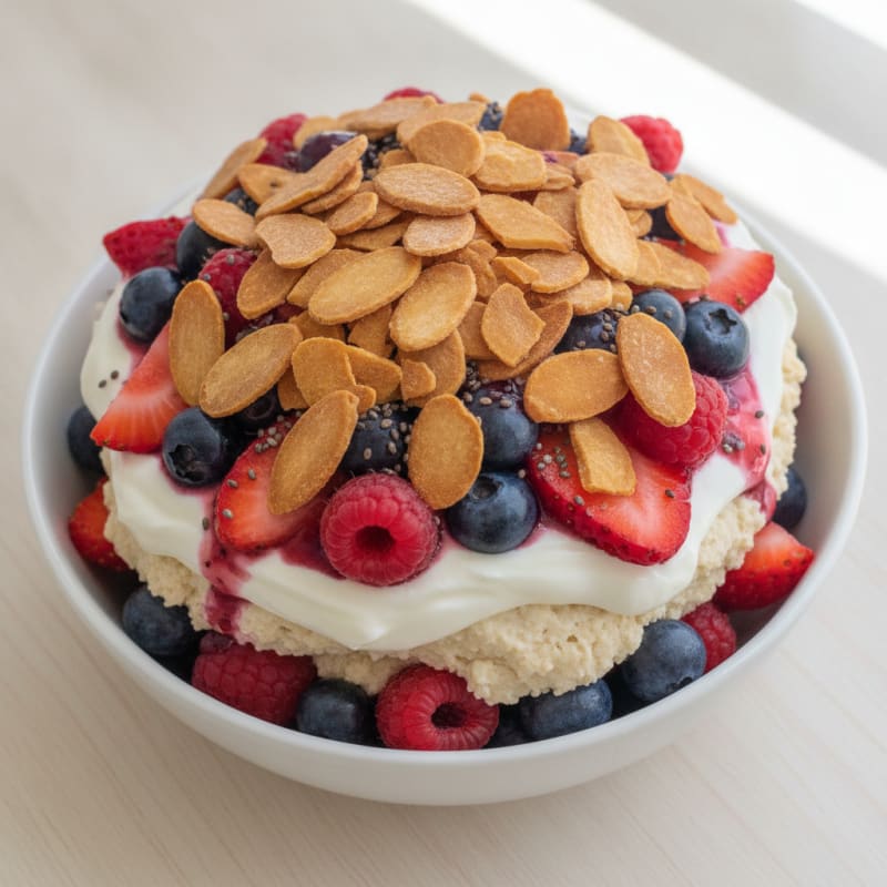 Greek Yogurt Protein Parfait with Mixed Berries and Almonds