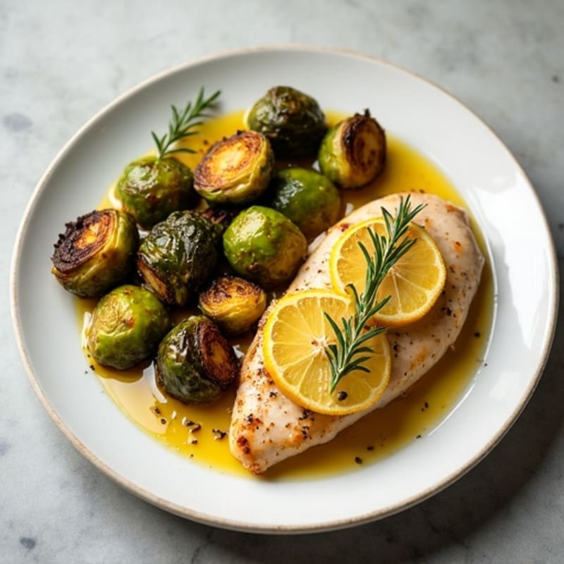 Lemon-Herb Roasted Chicken Breast with Crispy Brussels Sprouts