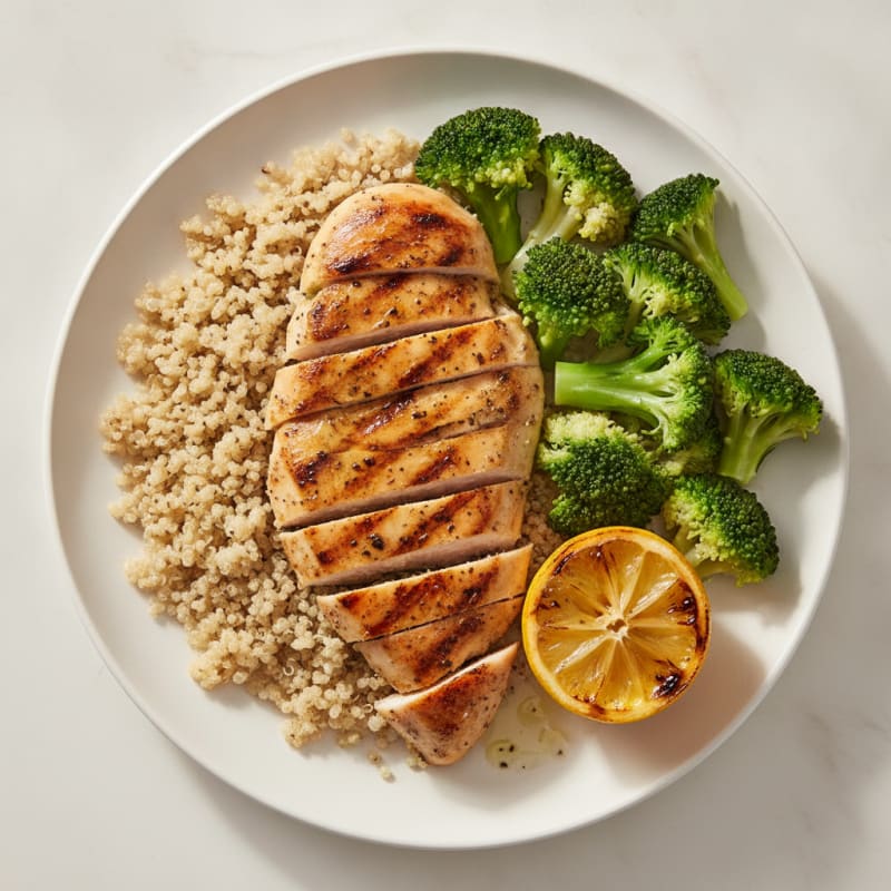Grilled Chicken Breast with Quinoa and Steamed Broccoli