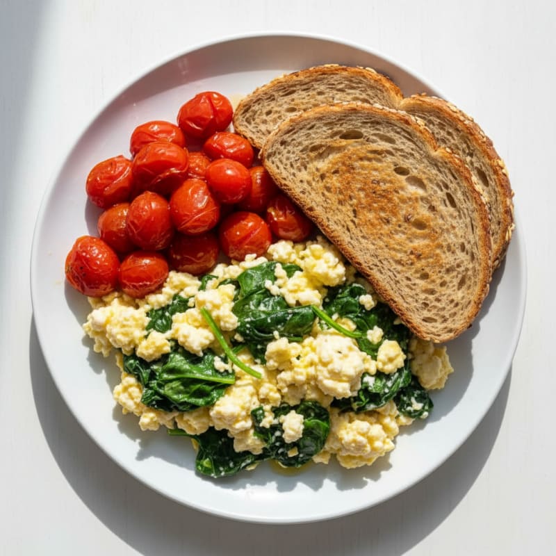Cottage Cheese Scramble with Spinach and Cherry Tomatoes