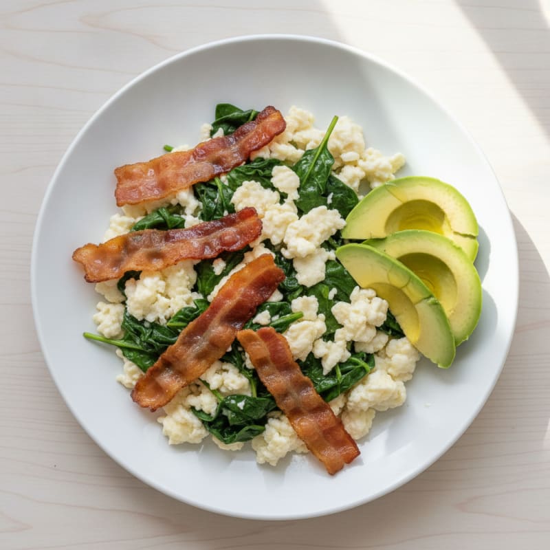 Egg White Scramble with Spinach and Turkey Bacon