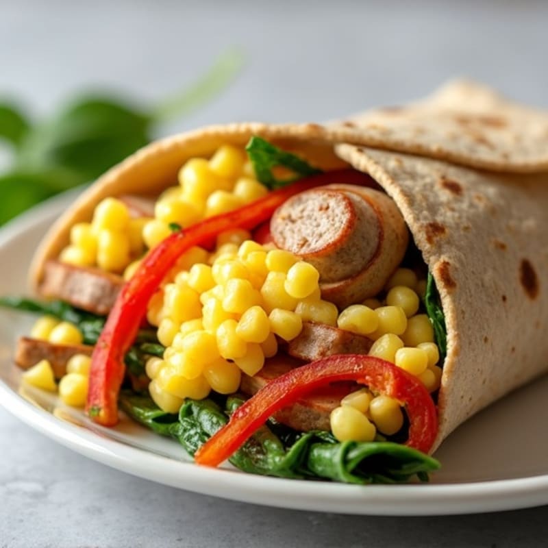 Scrambled Egg, Lean Turkey Sausage, and Sautéed Veggie Whole Wheat Burrito