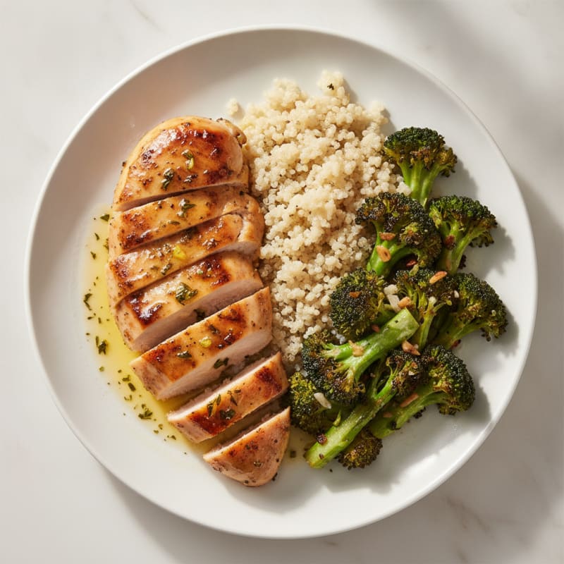 Grilled Chicken Breast with Quinoa and Roasted Broccoli
