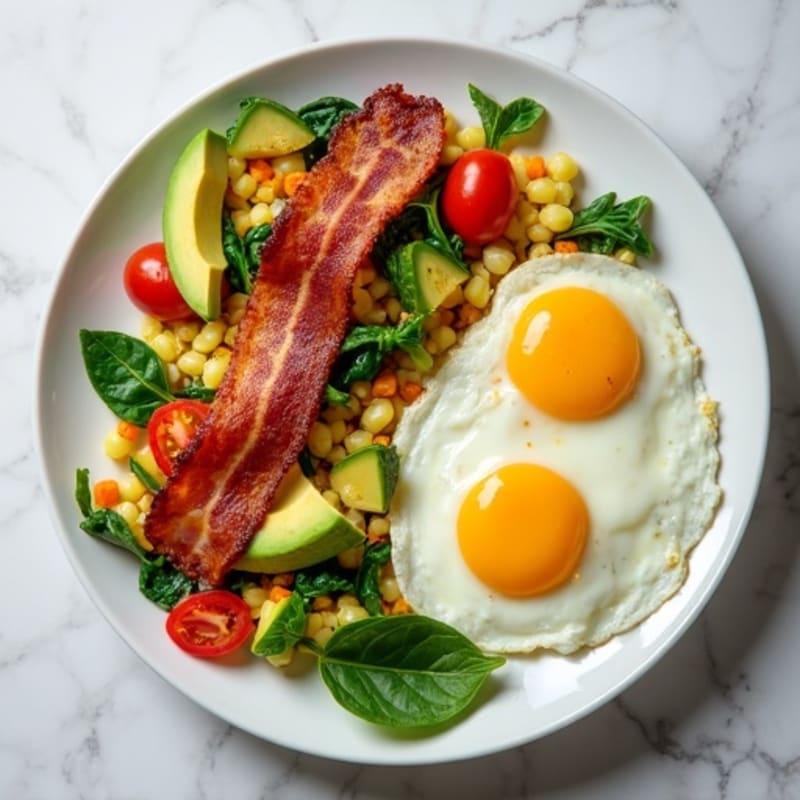 Egg White Veggie Scramble with Turkey Bacon