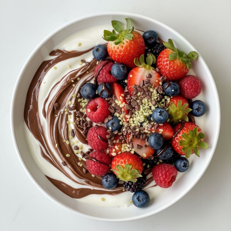 Creamy Greek Yogurt with Chocolate Protein Powder and Mixed Berries