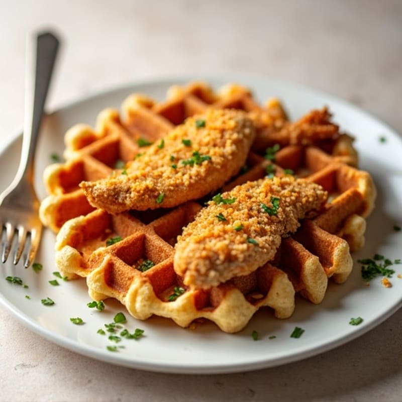 Crispy Baked Chicken with Savory Whole Grain Waffles