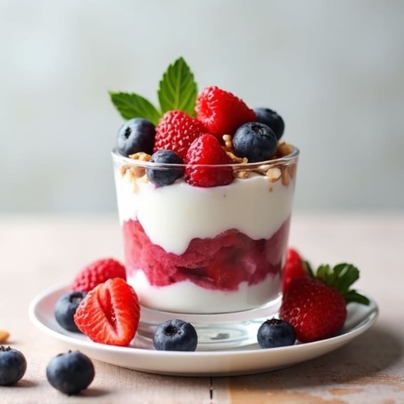 Greek Yogurt Protein Parfait with Mixed Berries and Almonds