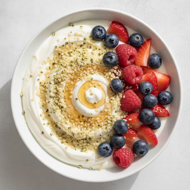 Silky Greek Yogurt Bowl with Hemp Seeds and Mixed Berries