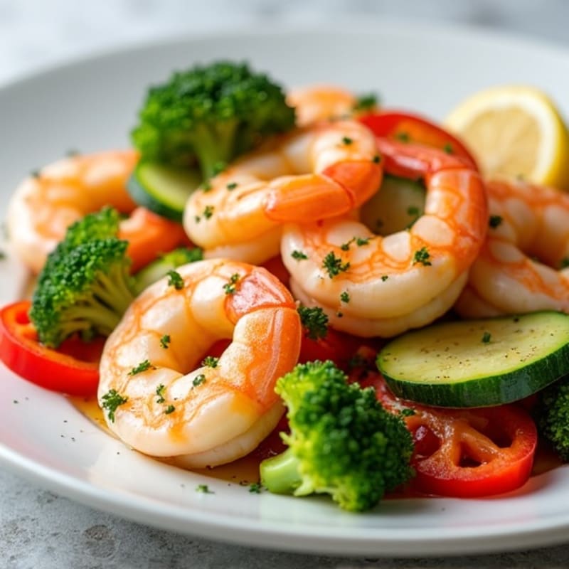 Lemon Garlic Steamed Shrimp and Crab with Crisp Vegetables