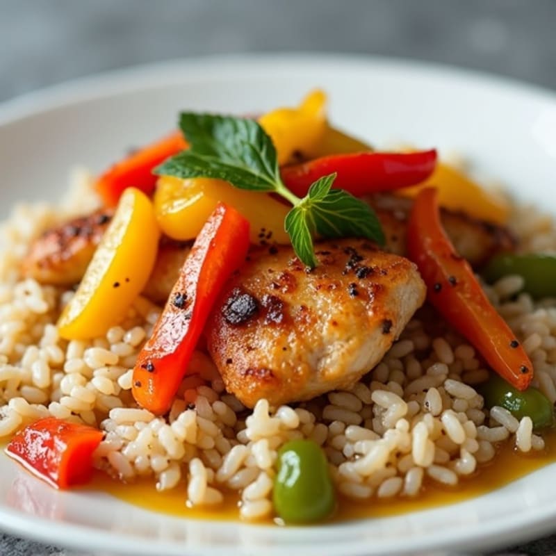Citrus-Garlic Chicken Skillet with Bell Peppers and Fluffy Rice
