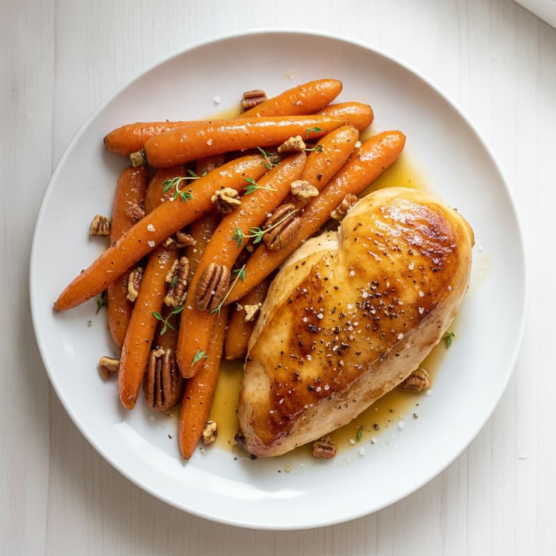 Maple-Glazed Chicken and Roasted Carrots with Pecans
