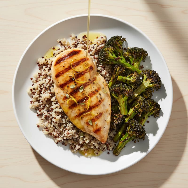 Grilled Chicken Breast with Quinoa and Roasted Broccoli