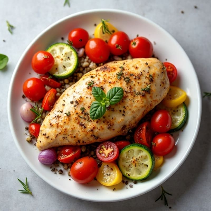 Herb-Roasted Chicken Breast with Rainbow Mediterranean Vegetables