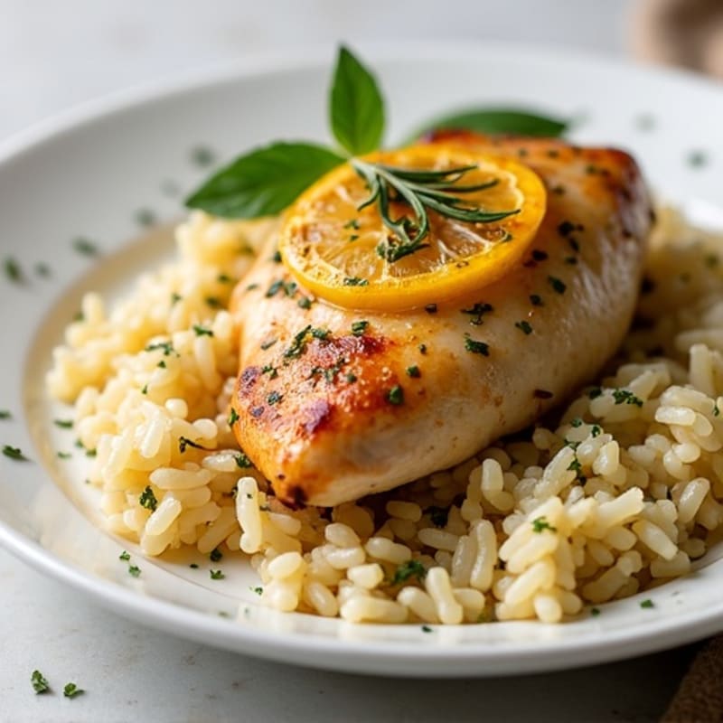 Lemon Herb Roasted Chicken with Fluffy Rice Pilaf
