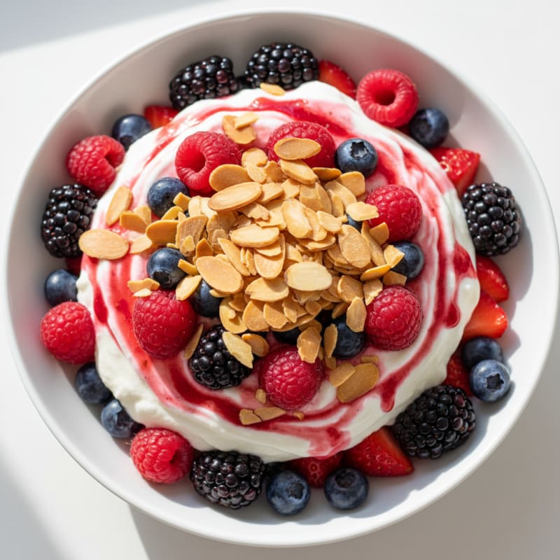 Greek Yogurt Protein Parfait with Mixed Berries and Almonds