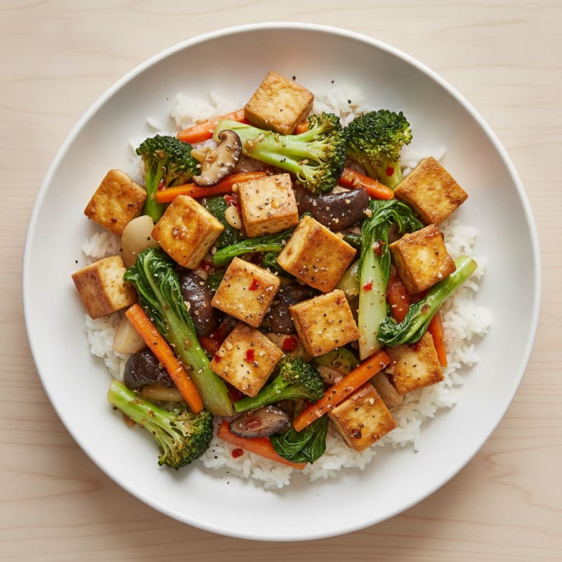 Tofu and Vegetable Stir-Fry with Garlic Sauce