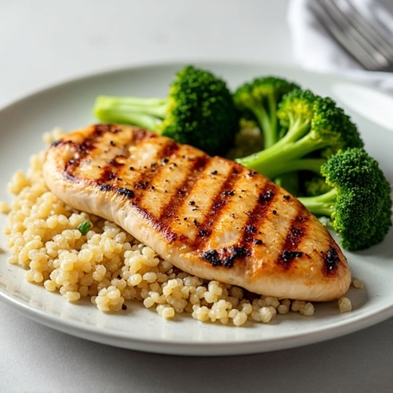 Grilled Chicken Breast with Roasted Broccoli and Quinoa