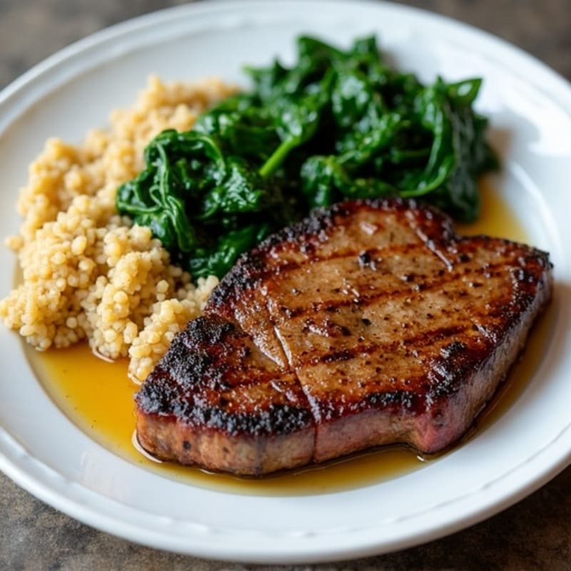 Pan-Seared Steak with Quinoa and Sautéed Spinach