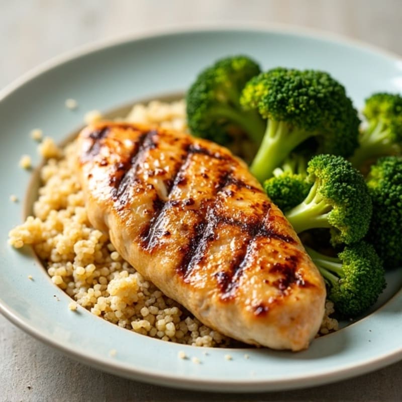 Grilled Chicken Breast with Roasted Broccoli and Quinoa