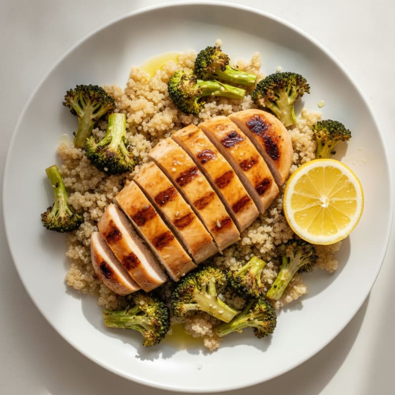Grilled Chicken Breast with Quinoa and Roasted Broccoli