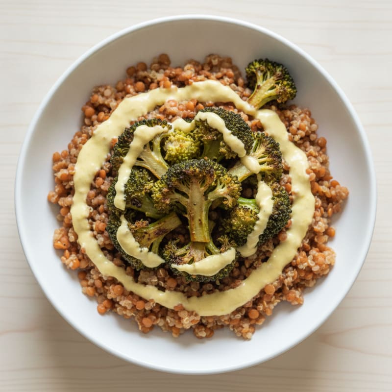 Creamy Lentil and Quinoa Bowl with Roasted Broccoli