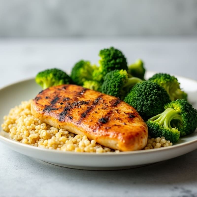 Grilled Chicken Breast with Roasted Broccoli and Quinoa