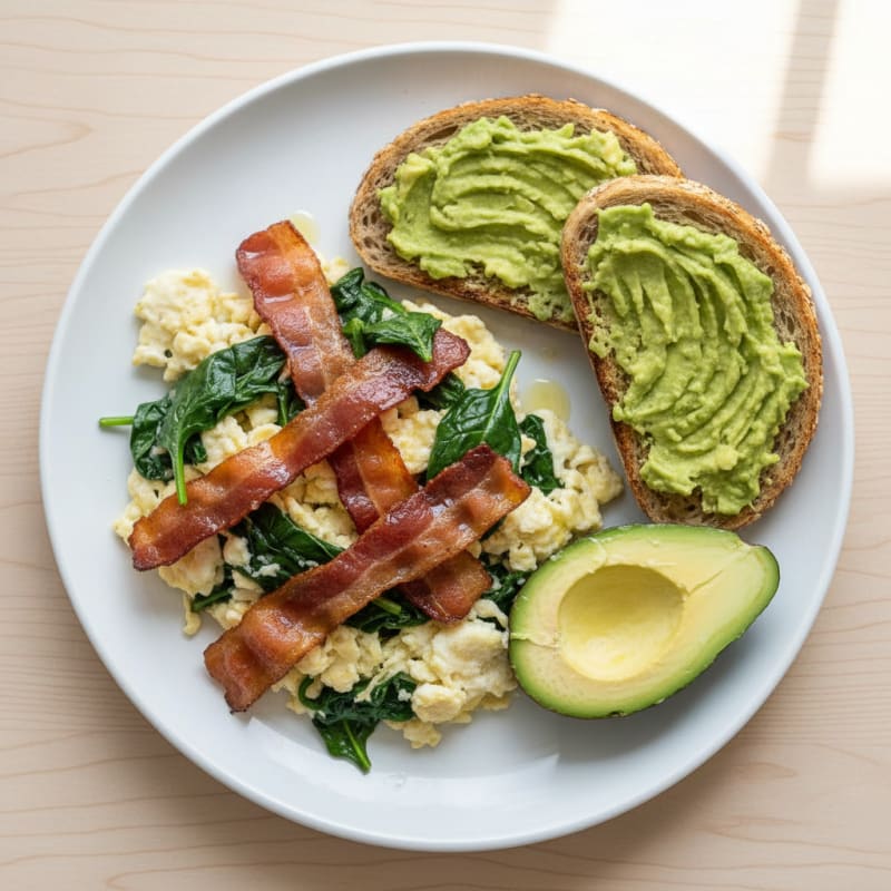 Egg White Scramble with Spinach and Turkey Bacon